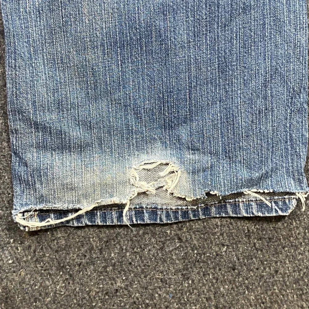 Levis 527 Bootcut Jeans 36 Mens Blue Grunge Distressed Frayed Hem Slim Fit Denim